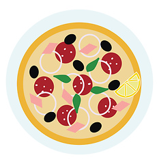 Image showing A slice of Italian pie called pizza with various toppings vector