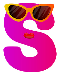 Image showing Pink letter S with sunglasses vector illustration on white backg