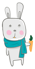 Image showing A cartoon hare dressed in blue scarf holds a carrot and expresse