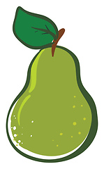 Image showing Clipart of a juicy and ripe green pear with a leaf on the stalk 
