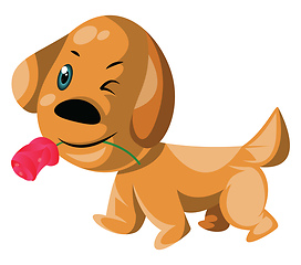 Image showing Light brown dog holding a pink rose in his mouth vector illustra