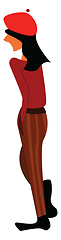 Image showing A tall and skinny girl wearing a red hat and has tucked her hand