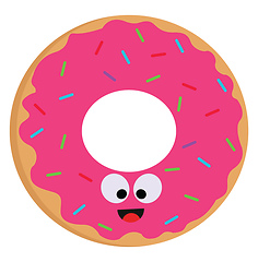 Image showing Vector illustration of a smiling pink donut with colorful sprink