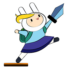 Image showing Knight kid with sword & bag pack vector or color illustration