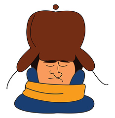 Image showing Clipart of the face of a man in a winter brown hat vector or col