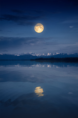 Image showing Starnberg Lake by night with full moon