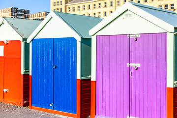 Image showing Colorful Brighton beach huts