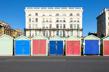 Image showing Colorful Brighton beach huts