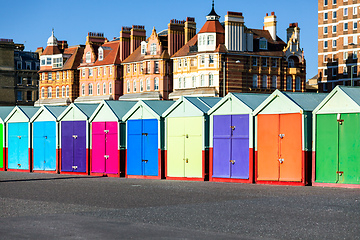 Image showing Colorful Brighton beach huts