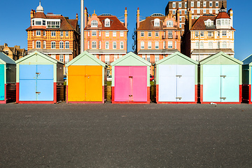 Image showing Colorful Brighton beach huts