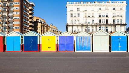Image showing Colorful Brighton beach huts