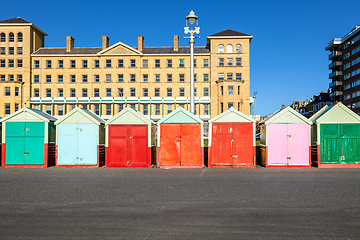 Image showing Colorful Brighton beach huts