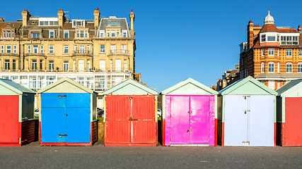 Image showing Colorful Brighton beach huts