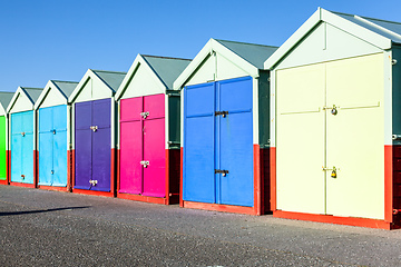 Image showing Colorful Brighton beach huts