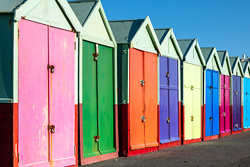 Image showing Colorful Brighton beach huts