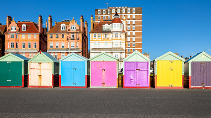 Image showing Colorful Brighton beach huts