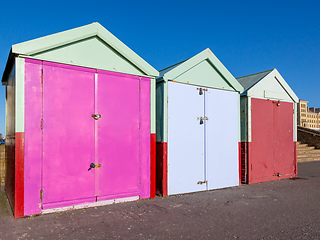 Image showing Colorful Brighton beach huts