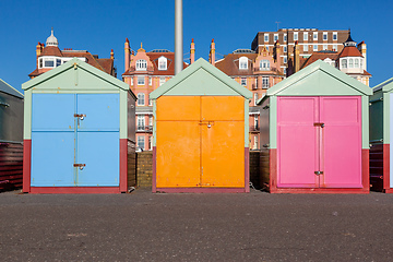 Image showing Colorful Brighton beach huts