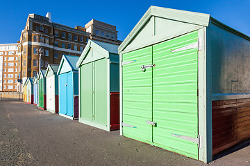 Image showing Colorful Brighton beach huts