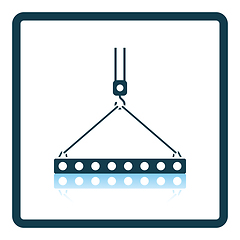 Image showing Icon of slab hanged on crane hook by rope slings 