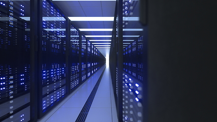 Image showing Data Center Computer Racks In Network Security Server Room Cryptocurrency Mining