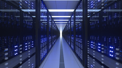 Image showing Data Center Computer Racks In Network Security Server Room Cryptocurrency Mining