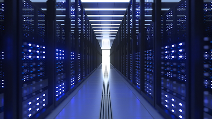 Image showing Data Center Computer Racks In Network Security Server Room Cryptocurrency Mining