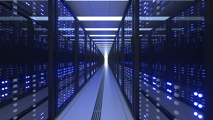 Image showing Data Center Computer Racks In Network Security Server Room Cryptocurrency Mining