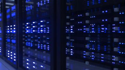 Image showing Data Center Computer Racks In Network Security Server Room Cryptocurrency Mining