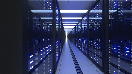 Image showing Data Center Computer Racks In Network Security Server Room Cryptocurrency Mining