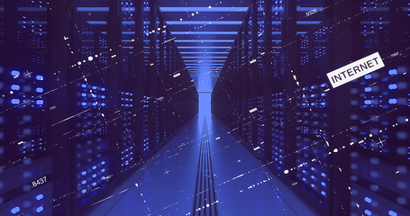 Image showing Data Center Computer Racks In Network Security Server Room Cryptocurrency Mining