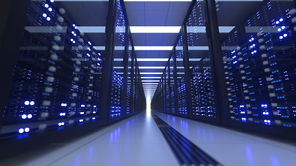 Image showing Data Center Computer Racks In Network Security Server Room Cryptocurrency Mining