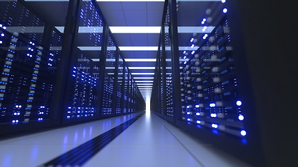 Image showing Data Center Computer Racks In Network Security Server Room Cryptocurrency Mining