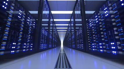 Image showing Data Center Computer Racks In Network Security Server Room Cryptocurrency Mining