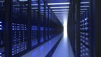 Image showing Data Center Computer Racks In Network Security Server Room Cryptocurrency Mining