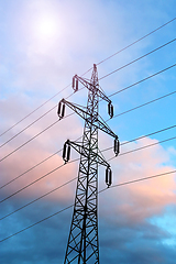 Image showing High voltage tower against the evening sky