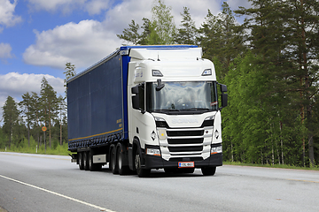 Image showing White Scania Truck Semi Trailer on Road