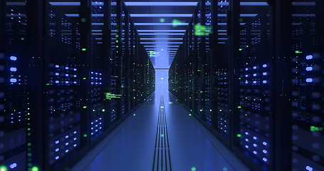 Image showing Data Center Computer Racks In Network Security Server Room Cryptocurrency Mining