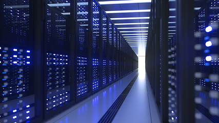 Image showing Data Center Computer Racks In Network Security Server Room Cryptocurrency Mining