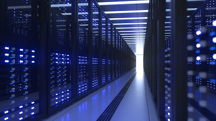 Image showing Data Center Computer Racks In Network Security Server Room Cryptocurrency Mining