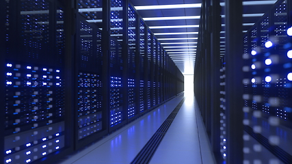 Image showing Data Center Computer Racks In Network Security Server Room Cryptocurrency Mining