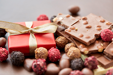 Image showing close up of different chocolates, candies and gift