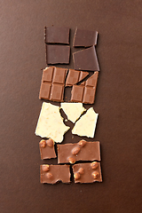 Image showing different kinds of chocolate on brown background