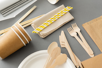 Image showing disposable dishes of paper and wood