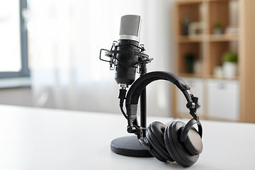 Image showing headphones and microphone at home office