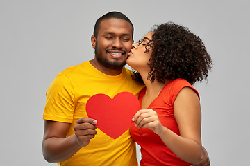 Image showing happy african american couple wit red heart kiss