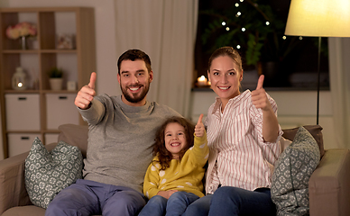 Image showing portrait of happy family sitting on sofa at home