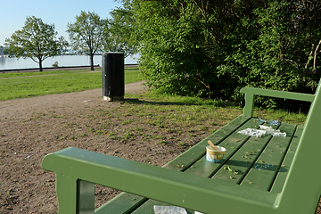 Image showing Litter and Mess on Park Bench