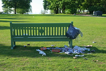 Image showing Litter and Mess by Park Bench