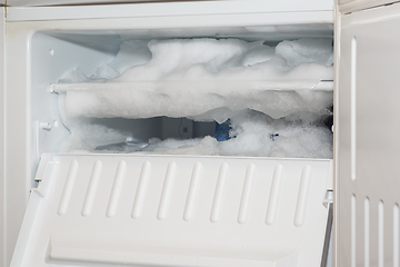 Image showing The fridge freezer is covered with a thick layer of ice and snow